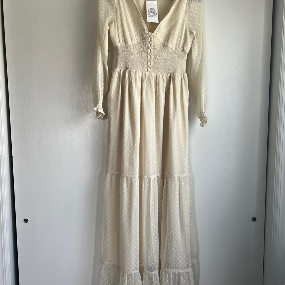 Patrons of Peace Cream Polka Dot Long Sleeve Dress